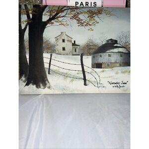 Billy Jacobs "November Snow" 10x6.5 Round Barn Farmhouse Winter Landscape‎